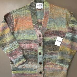Re/done 90s cardigan sweater lime space dye $495 S pockets NWT mohair cozy